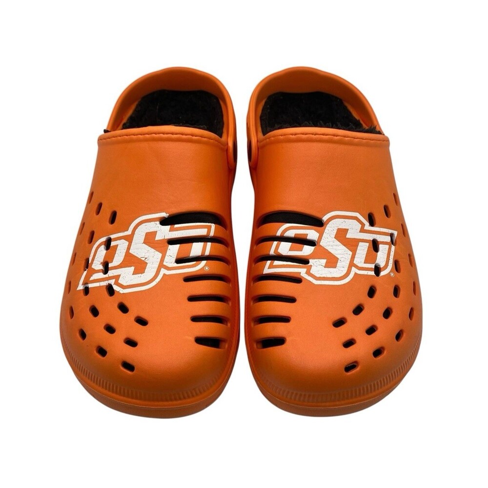 FOCO Oklahoma State OSU Mens Croc Style Slip On Shoes Clogs Sz M 9/10 Faux Fur